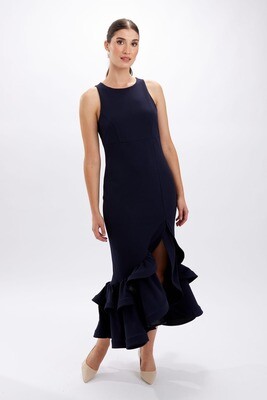 Frank Lyman 228174 Women’s SL Fitted Dress w/ Ruffle Bottom – Midnight