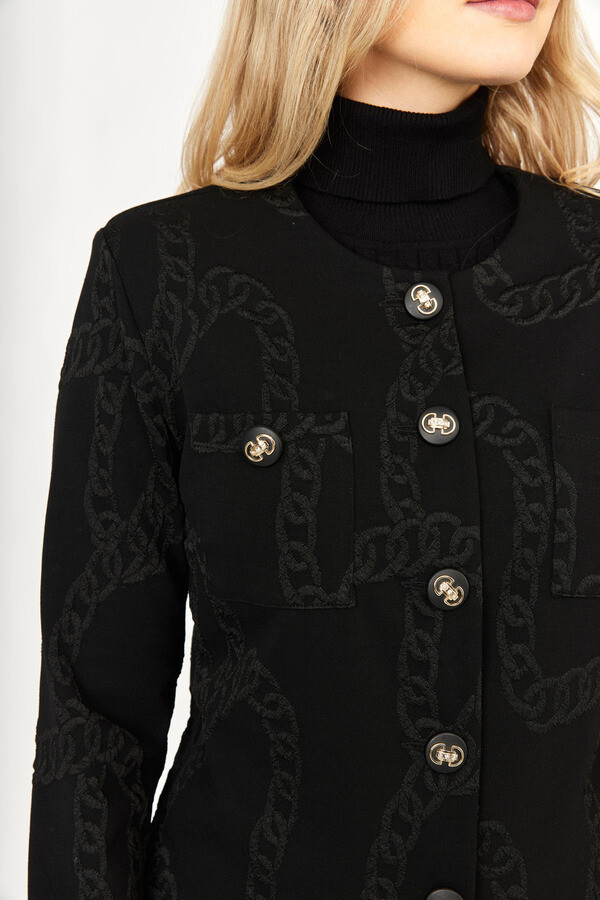 Frank Lyman 233363 Women's Long Sleeve Chain Emossed Jacket – Black