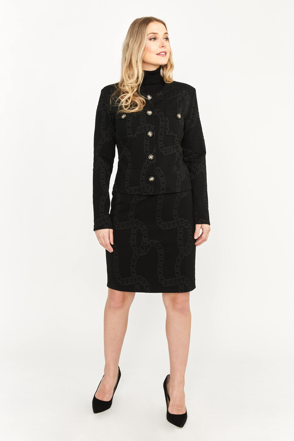 Frank Lyman 233363 Women's Long Sleeve Chain Emossed Jacket – Black