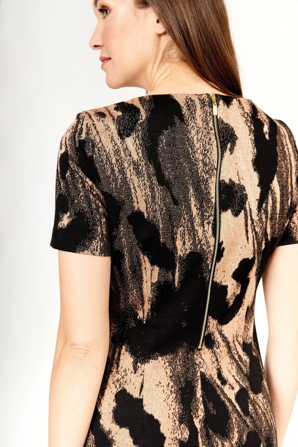 Frank Lyman 233410 Women’s Short Sleeve Leopard Dress – Black- Beige