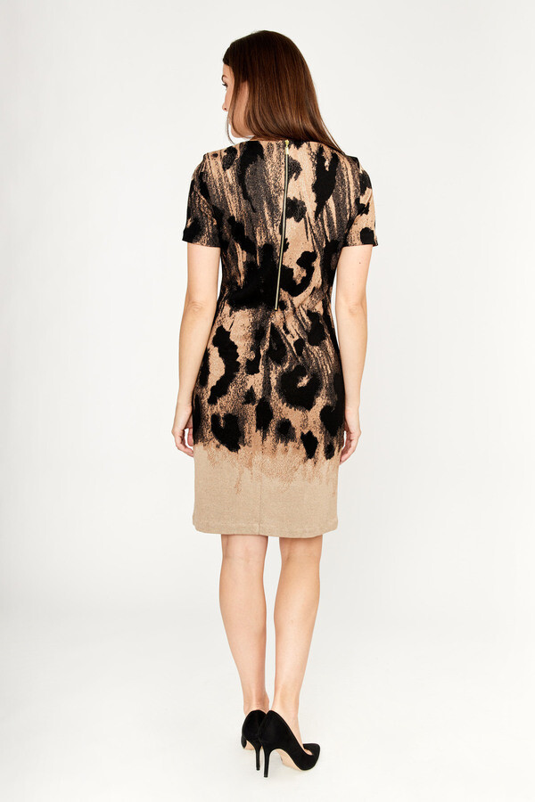 Frank Lyman 233410 Women’s Short Sleeve Leopard Dress – Black- Beige