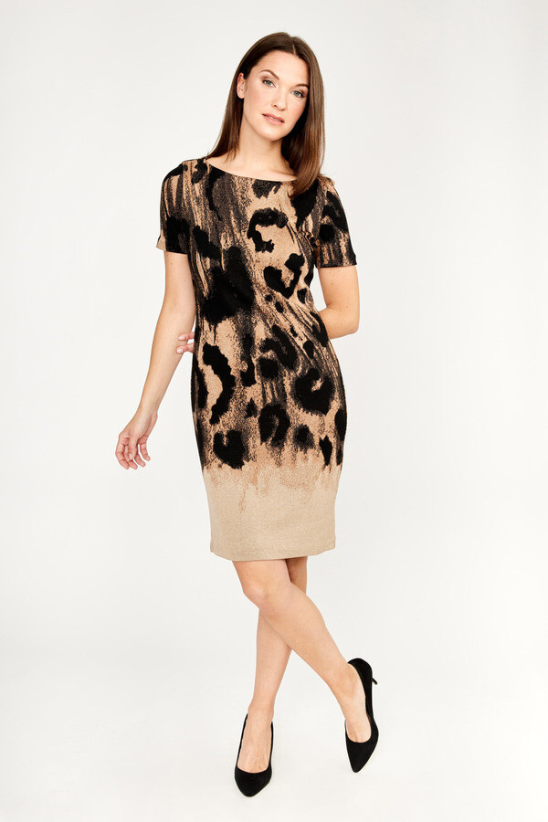 Frank Lyman 233410 Women’s SS Leopard Dress/ BLACK- BEIGE