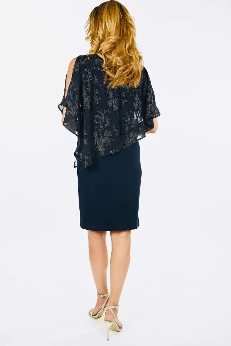 Frank Lyman 234388 Women's SL Embossed Cape Dress – Navy