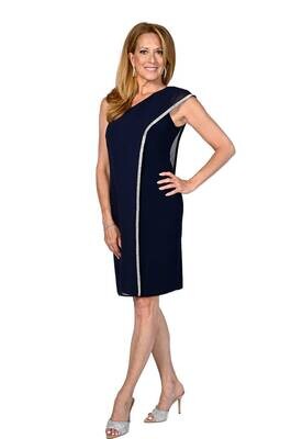 Frank Lyman 238206 Women's One-Shoulder & Jewel Stripe Dress/ MIDNIGHT