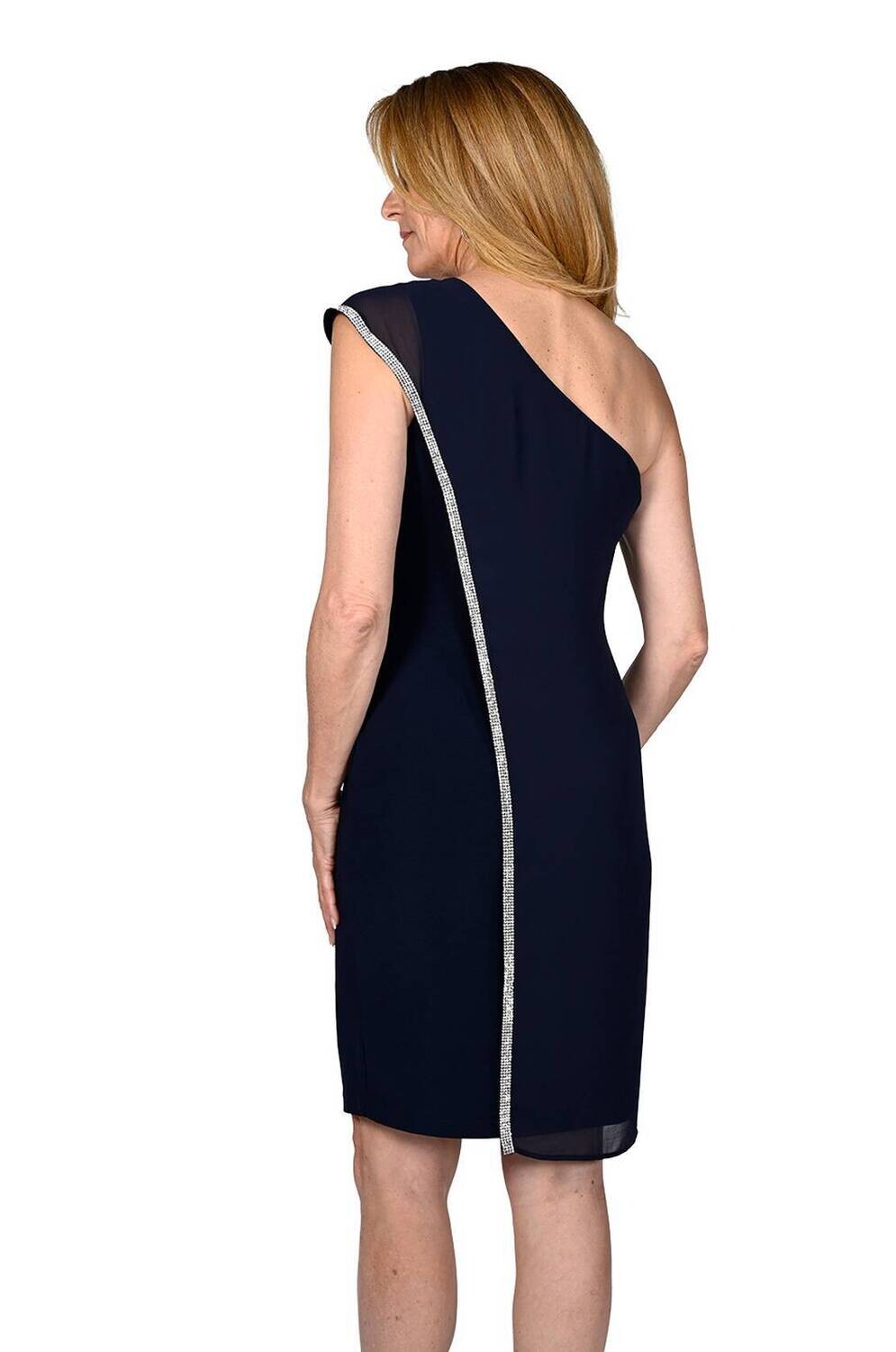 Frank Lyman 238206 Women's One-Shoulder & Jewel Stripe Dress – Midnight