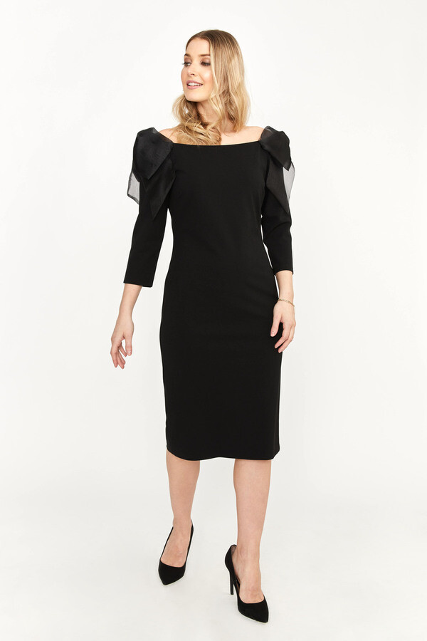 Frank Lyman 239148 Women’s Long Sleeve Chiffon Bow Dress – Black