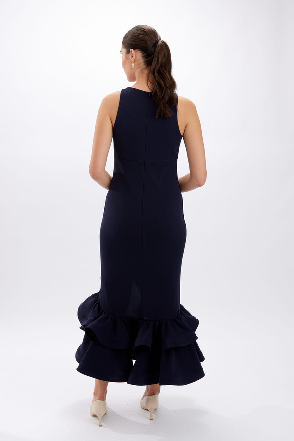Frank Lyman 228174 Women’s SL Fitted Dress w/ Ruffle Bottom – Midnight