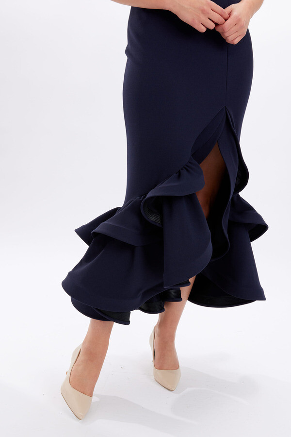 Frank Lyman 228174 Women’s SL Fitted Dress w/ Ruffle Bottom – Midnight