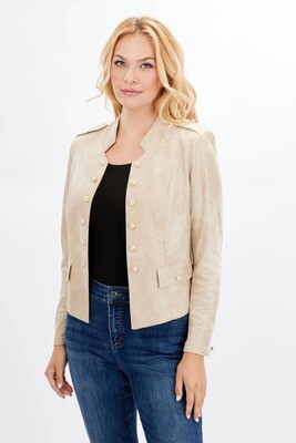 Frank Lyman 234141U Women's Long Sleeve Vegan Leather Crop Jacket – Champagne