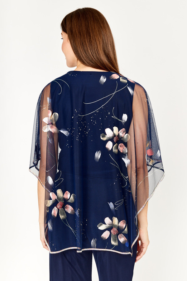 Frank Lyman 239315 Women’s SL Floral Chiffon Overlay Top – Midnight- Coral