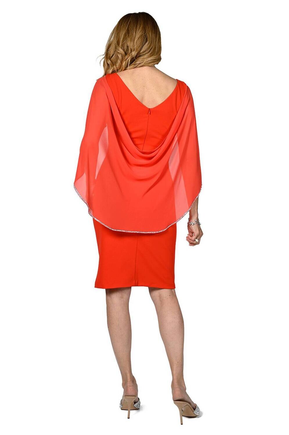 Frank Lyman 238116 Women's SL Dress w/ Gemstone Border Cape – Cherry