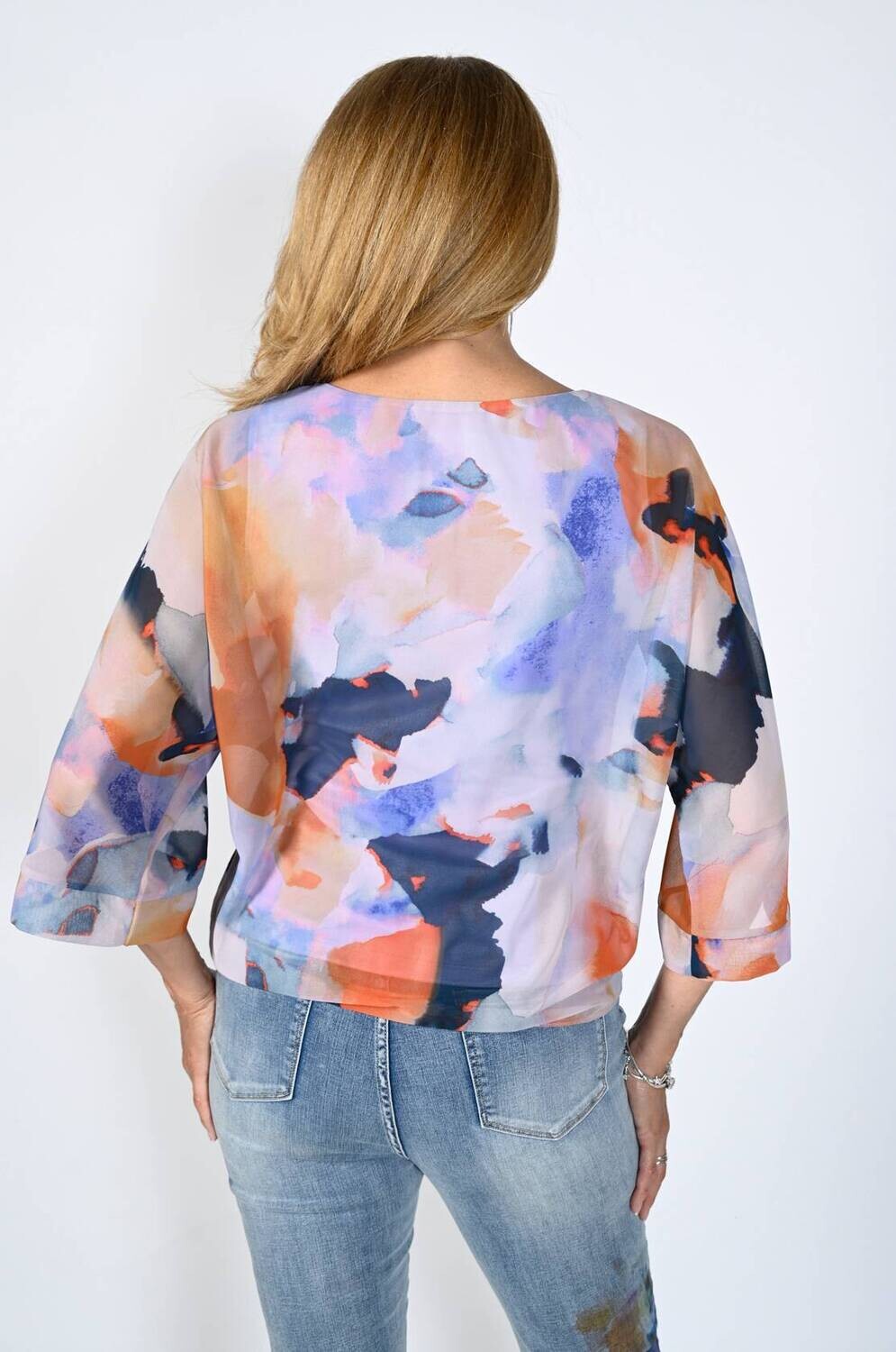 Frank Lyman 231471 Women's 3/4 Sleeve Floral Chiffon Top w/ Waist Tie – Purple-Multi
