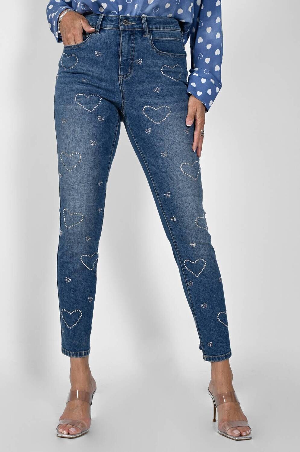 Frank Lyman 231746U Women's Skinny Rhinestone Heart Jeans/ BLUE