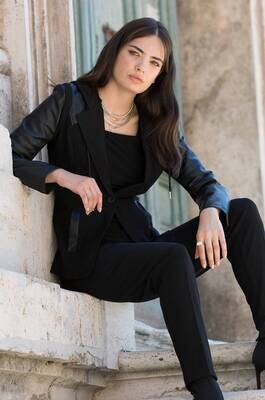 Frank Lyman 224537U Women's Long Sleeve Hooded Vegan Leather Jacket – Black