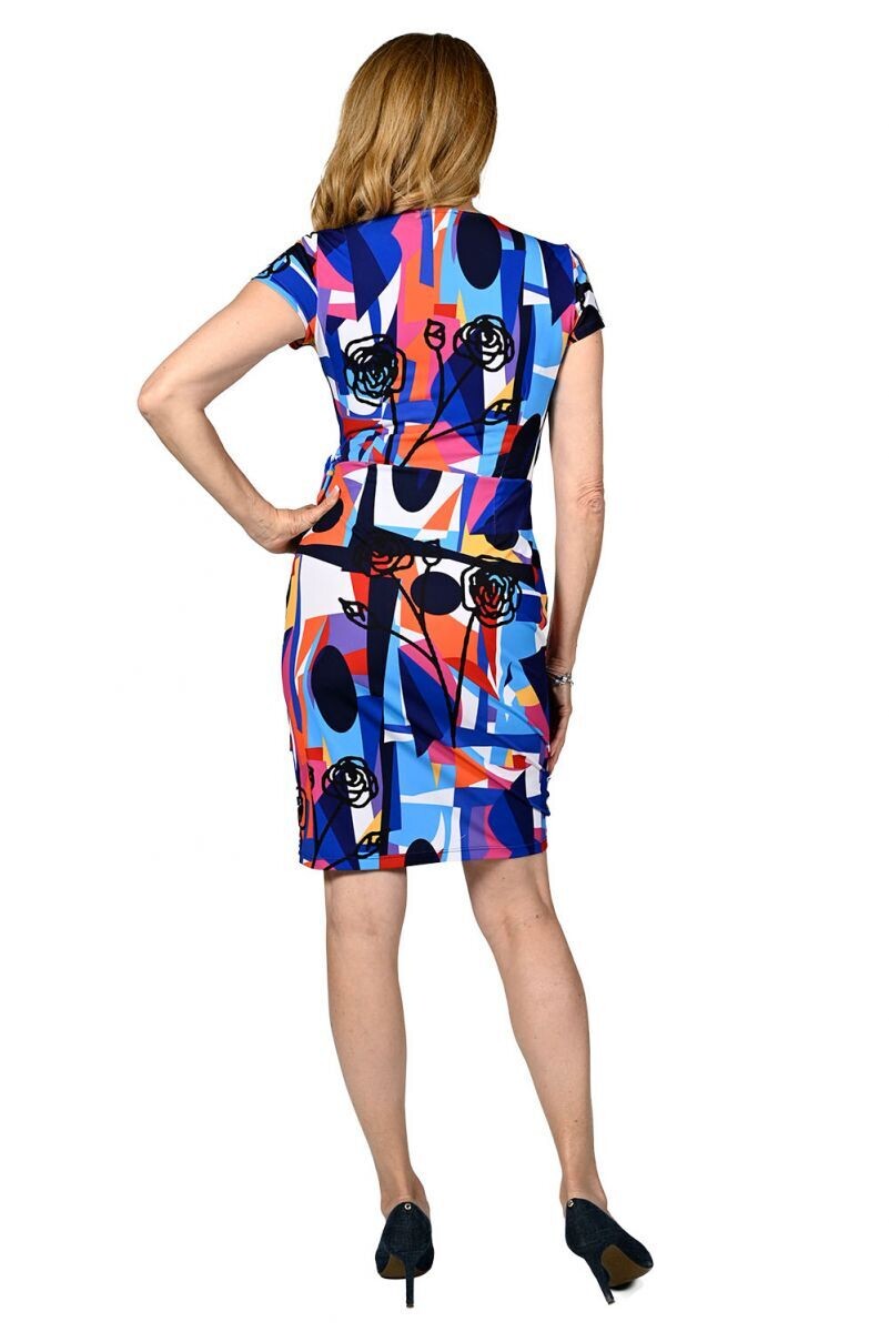 Frank Lyman 236148 Women's Short Sleeve Abstract Print Dress – Multi- Bright