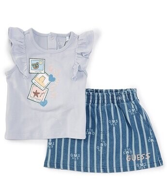 Guess A4GG02K6YW0 Baby Girl’s SS T-Shirt Set W/ Denim Skirt/