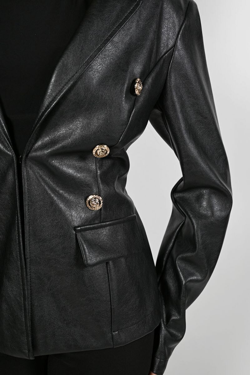 Frank Lyman 223397 Women's Long Sleeve Vegan Leather Jacket – Black