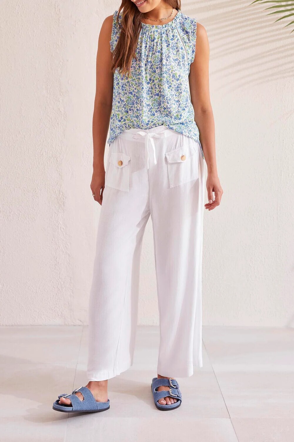 Tribal 5399O-4943-3059 Women's SL Trim Detail Floral Blouse – Azure Blue