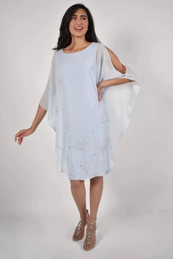 Frank Lyman 228208 Women’s Cold Shoulder Dress w/ Beading – Blue