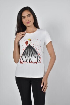 Frank Lyman 226137U Women's SS AMOR Graphic T-Shirt/ OFF WHITE- BLACK