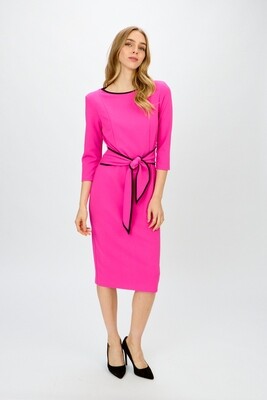 Joseph Ribkoff 221210S24 Women's 3/4 Sleeve Two-Tone Dress w/ Tied Belt – Ultra Pink- Black