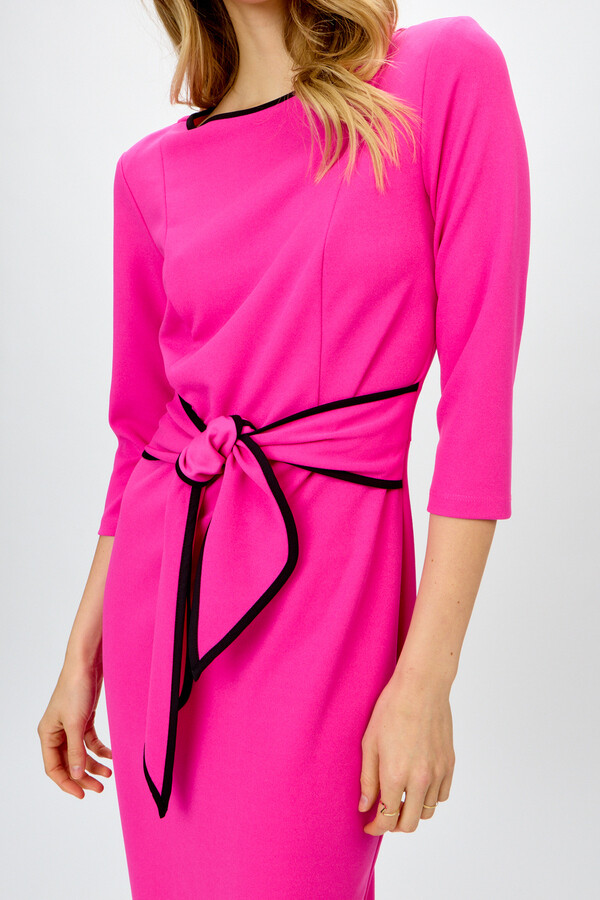 Joseph Ribkoff 221210S24 Women's 3/4 Sleeve Two-Tone Dress w/ Tied Belt – Ultra Pink- Black