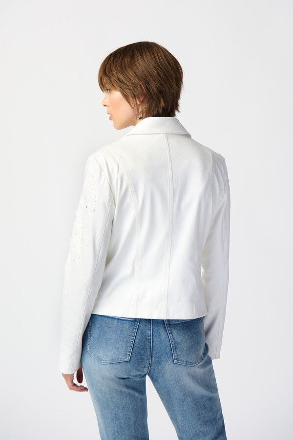 Joseph Ribkoff 241904 Women's Long Sleeve Studded & Lace Vegan Suede Jacket – Vanilla