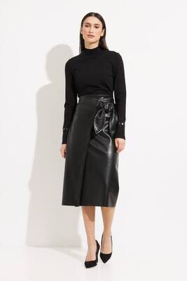 Joseph Ribkoff 233297 Women's Bow Detail Vegan Leather Skirt – Black
