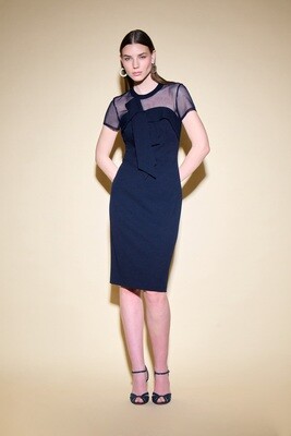 Joseph Ribkoff 234715 Women's Short Sleeve Bow Detail Mesh Dress – Midnight Blue
