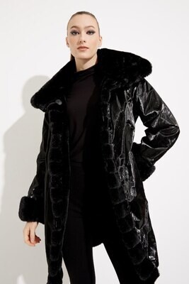 Joseph Ribkoff 233900 Women's Vegan Fur Reversible Puffer Coat – Black