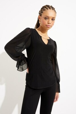 Joseph Ribkoff 233111 Women's Long Sleeve Ruffle Keyhole Top – Black
