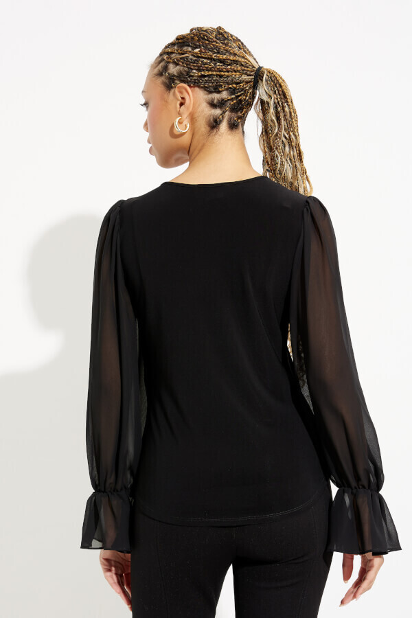 Joseph Ribkoff 233111 Women's Long Sleeve Ruffle Keyhole Top – Black