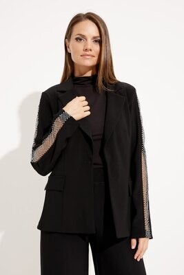 Joseph Ribkoff 233748 Women’s Rhinestones Mesh Sleeve Blazer – Black
