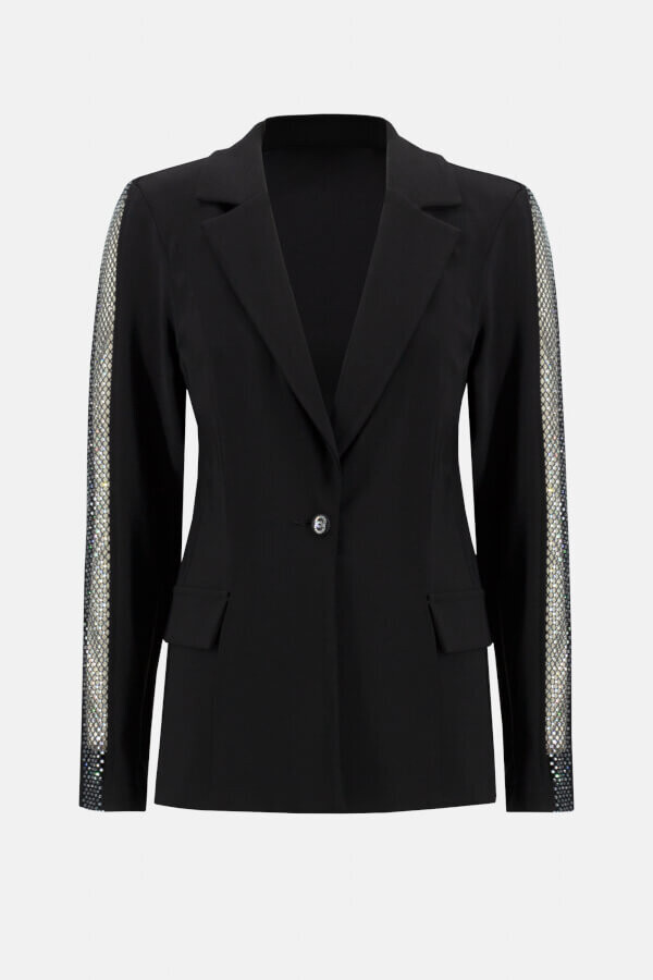 Joseph Ribkoff 233748 Women’s Rhinestones Mesh Sleeve Blazer – Black