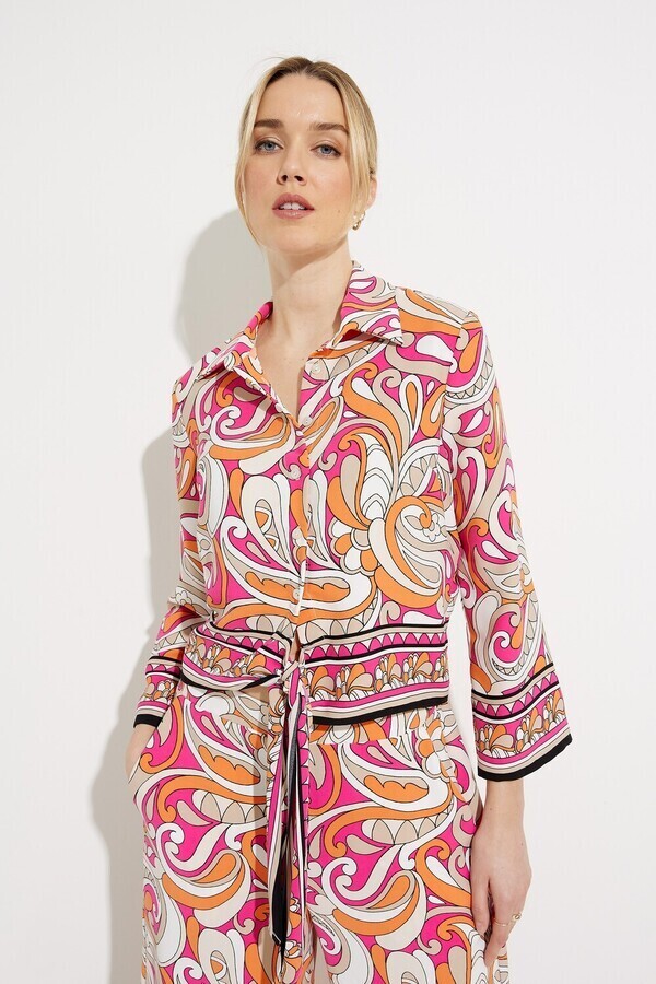 Joseph Ribkoff 232043 Women's Long Sleeve Printed Tie-Front Blouse – Vanilla- Multi