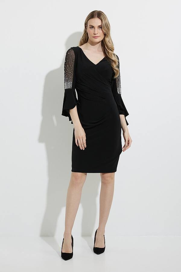 Joseph Ribkoff 224005 Women’s 3/4 Sheer & Ruffle Sleeve Dress – Black