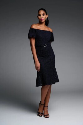 Joseph Ribkoff 223703 Women’s Off Shoulder Embroidered Dress – Midnight Blue