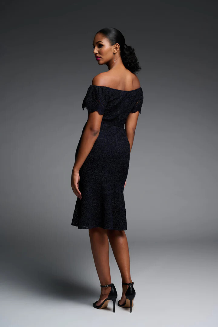 Joseph Ribkoff 223703 Women’s Off Shoulder Embroidered Dress – Midnight Blue