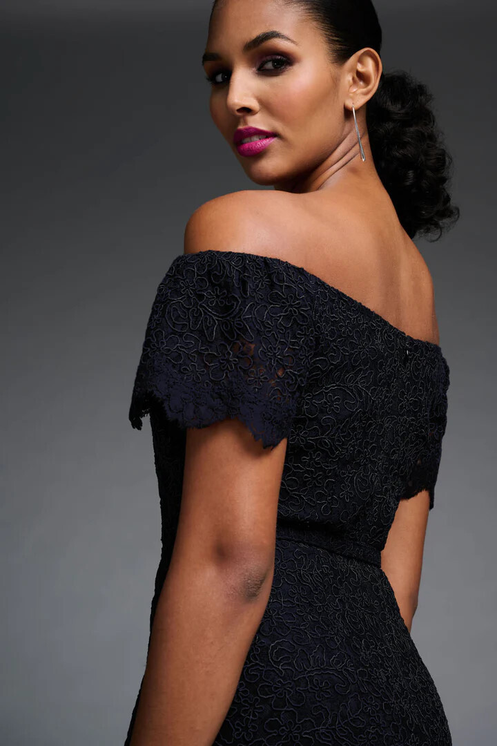 Joseph Ribkoff 223703 Women’s Off Shoulder Embroidered Dress – Midnight Blue