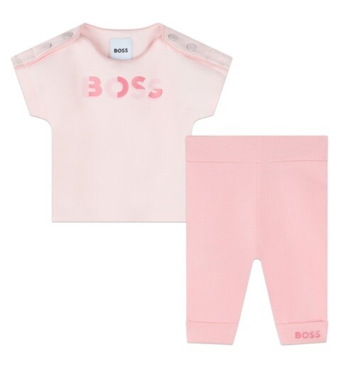 Hugo Boss J50820 Baby Girl's SS Logo T-Shirt & Leggings Set 2PC/ PINK