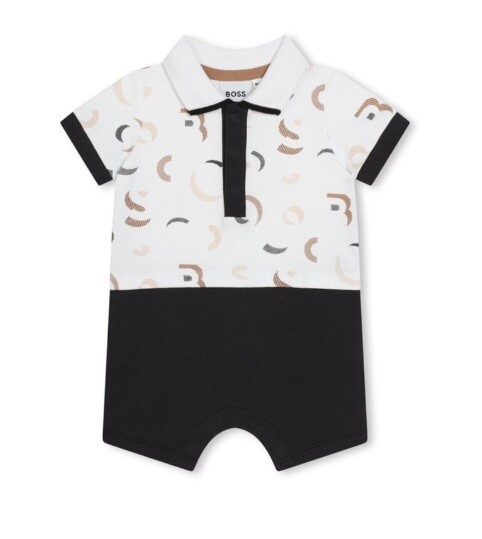 Hugo Boss J50789 Baby Boy's SS Overall Polo Onesie/ WHITE- BROWN