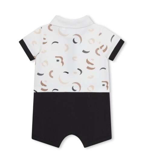 Hugo Boss J50789 Baby Boy's Short Sleeve Overall Polo Onesie – White- Brown