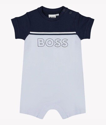 Hugo Boss J50793 Baby Boy's Short Sleeve Overall Logo Onesie – Pale Blue