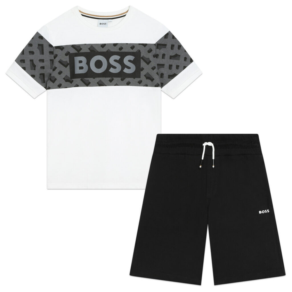 Hugo Boss J50746 Boy s SS T Shirt Bermuda Shorts Set 2PC WHITE