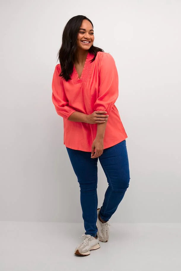 Kaffe Curve 10582167 Women's 3/4 Sleeve Dania Blouse – Cayenne