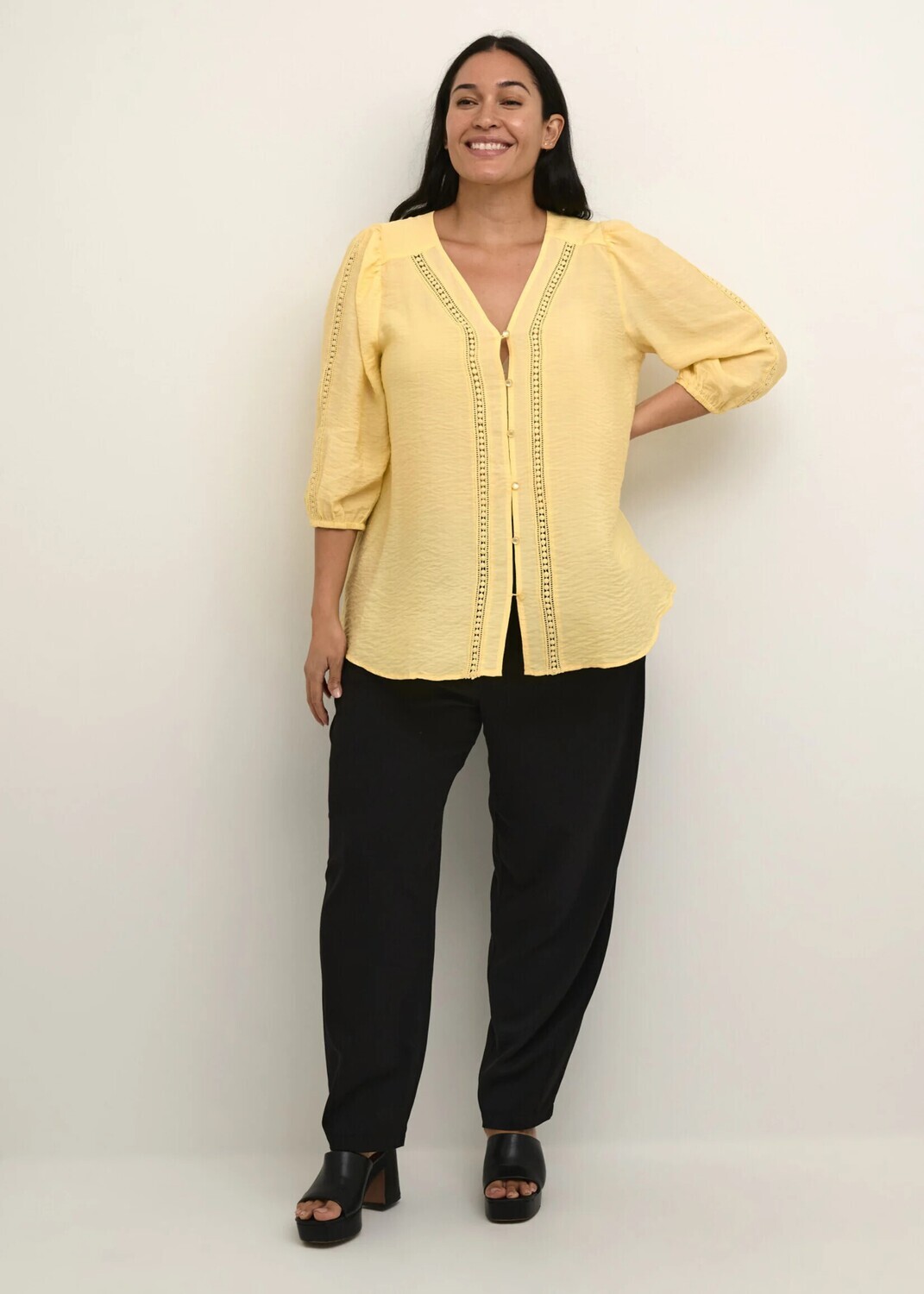 Kaffe Curve 10582185 Women's 3/4 Sleeve Ronja Blouse – Mellow Yellow