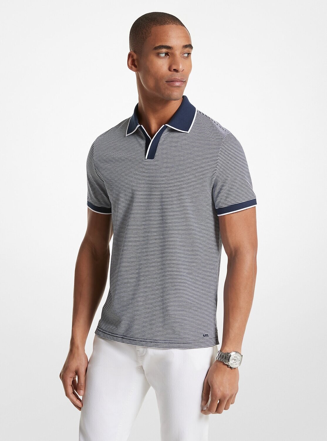 Michael Kors CR451YODH9 Men’s Vacation Textured Polo/, Color: MDNIGHT, Size: S