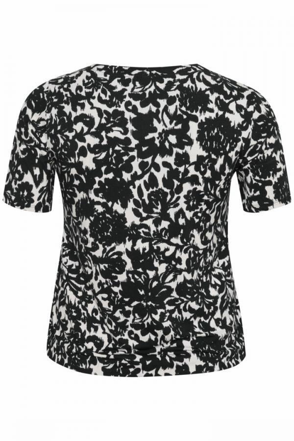 Kaffe Curve 10581491 Women's Short Sleeve Ilise Floral Pattern Jersey Blouse – Black- White