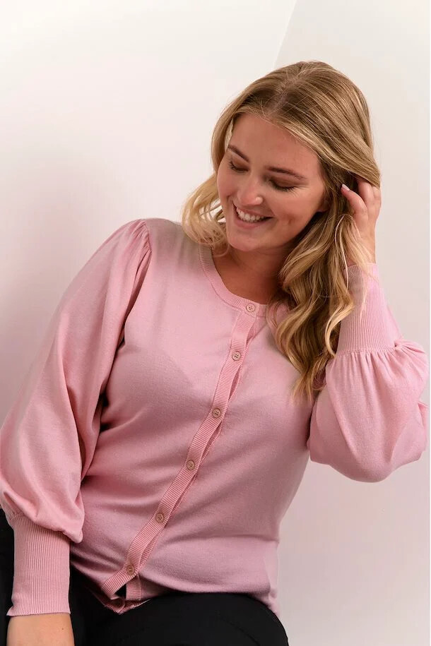 Kaffe Curve 10581441 Women's Long Sleeve Lazzy Knit Cardigan – Pink Mist