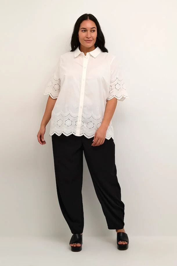 Kaffe Curve 10582154 Women's Short Sleeve Samini Blouse – Chalk